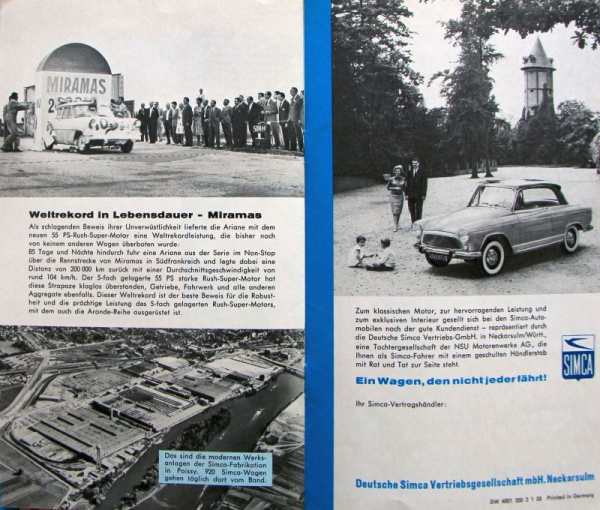 Simca Aronde Modelprogram 1958 Carbrochure (10356)
